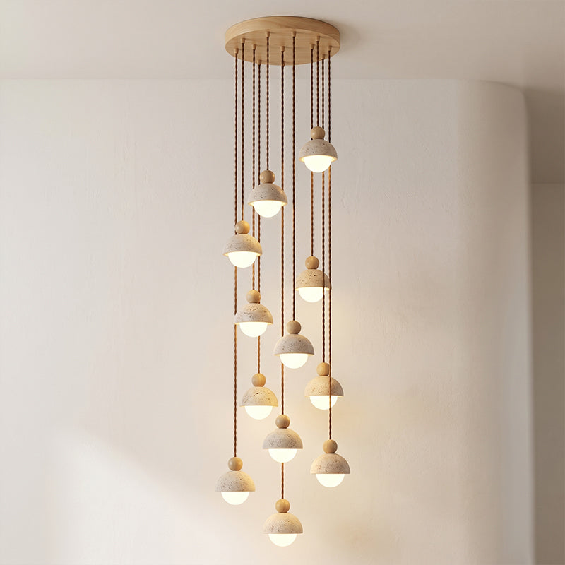 Travertine Dome Wood Pendant Light