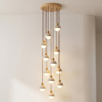 Travertine Dome Wood Pendant Light