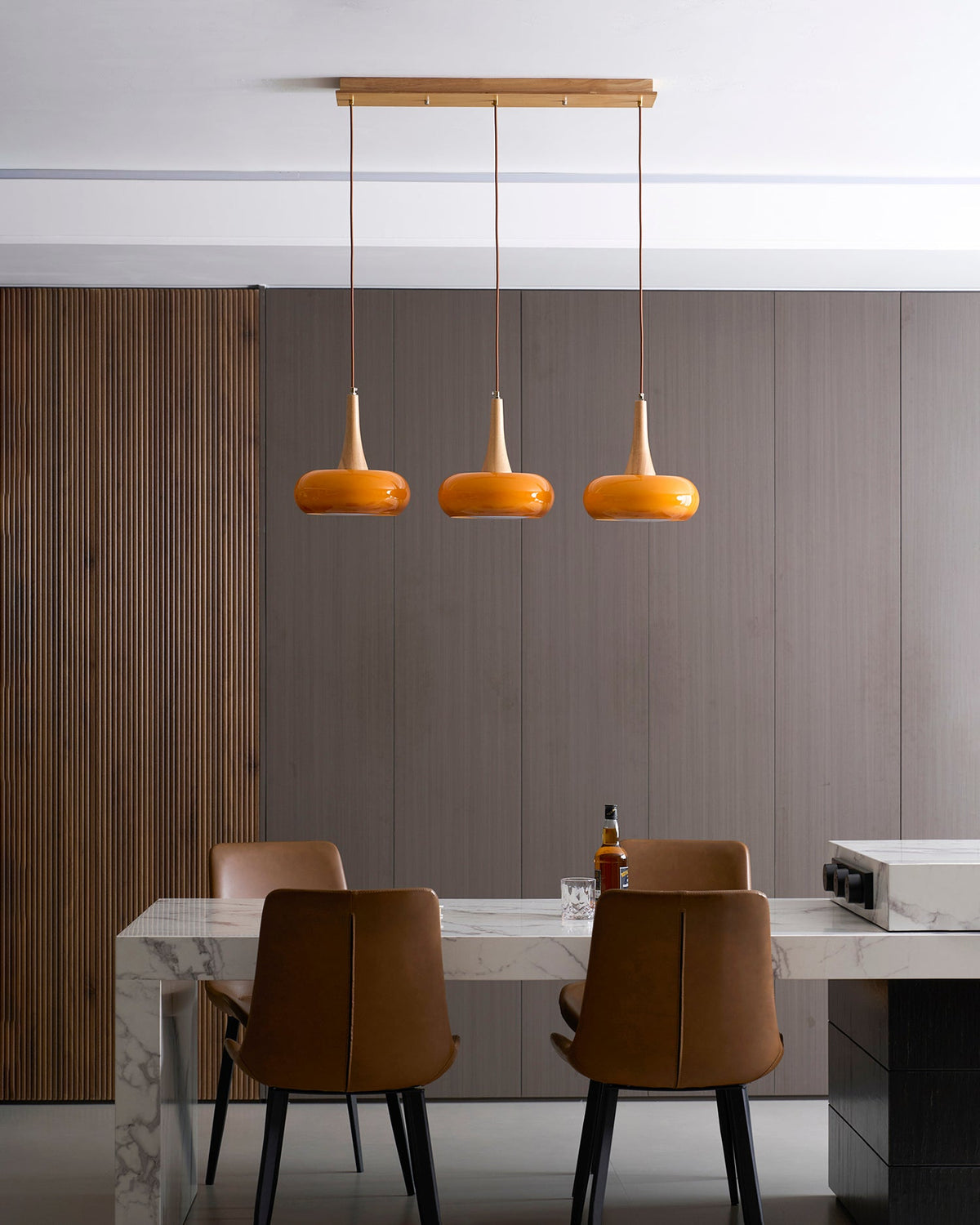 Pebble Glass Wood Pendant Light