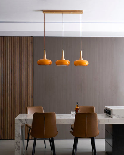 Pebble Glass Wood Pendant Light