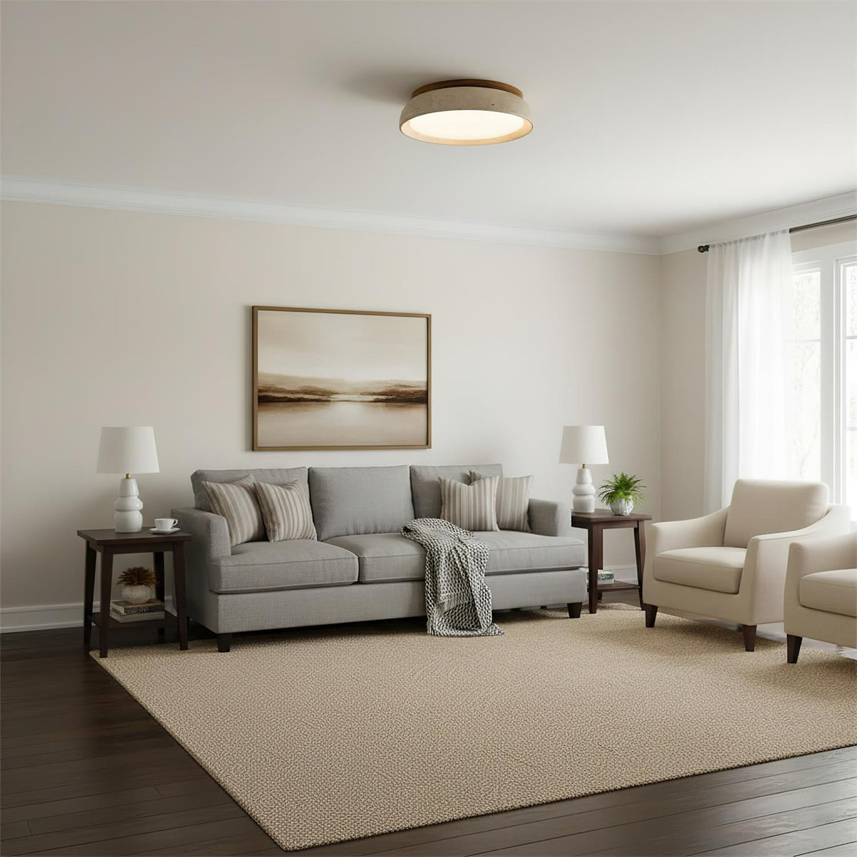 Round Travertine Flush Ceiling Light
