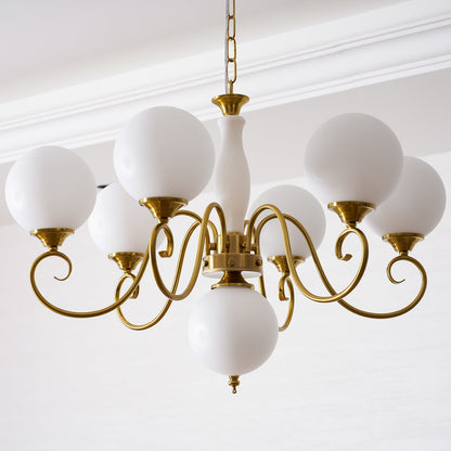Scrolled Brass Globe Chandelier