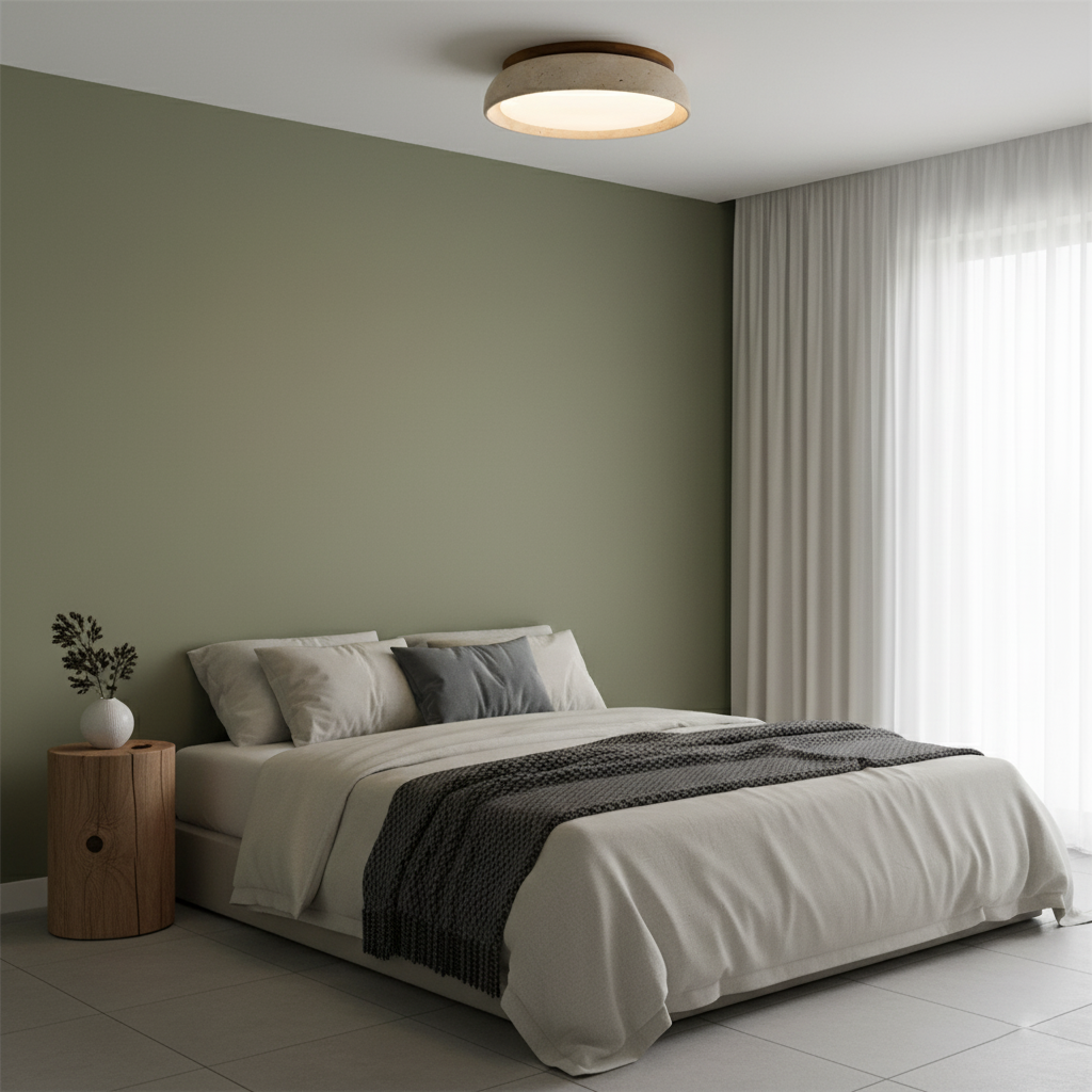 Round Travertine Flush Ceiling Light