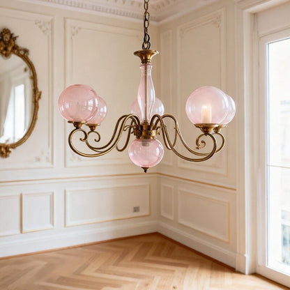 Scrolled Brass Globe Chandelier