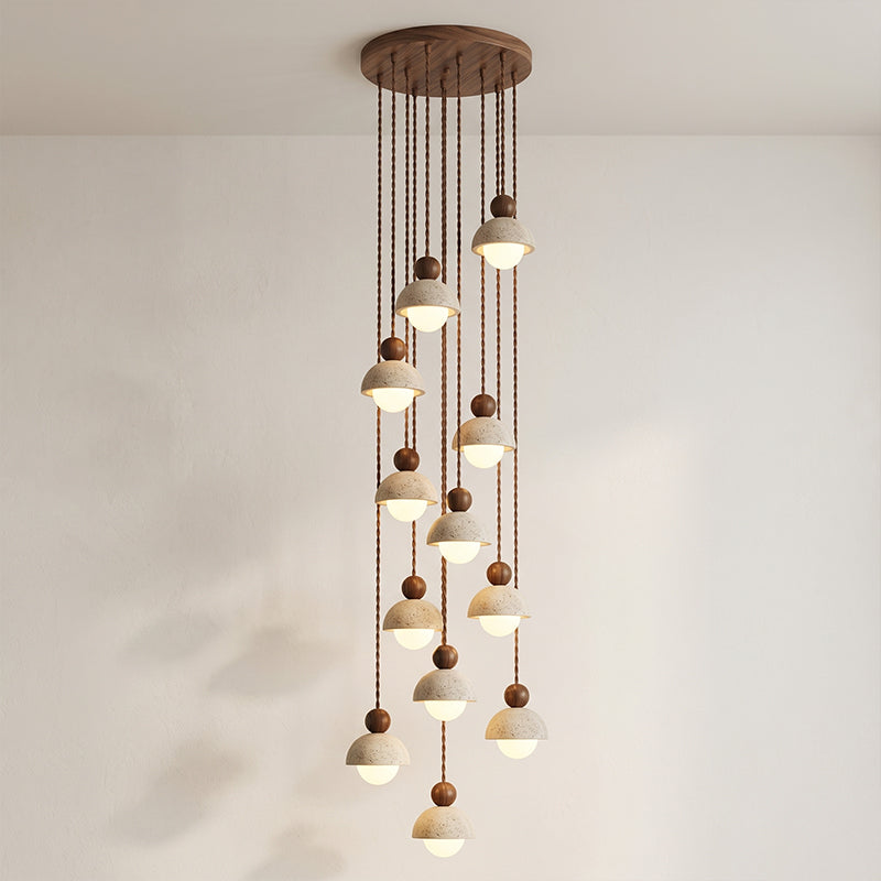 Travertine Dome Wood Pendant Light