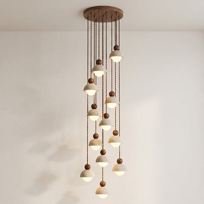 Travertine Dome Wood Pendant Light