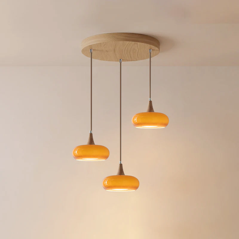 Pebble Glass Wood Pendant Light