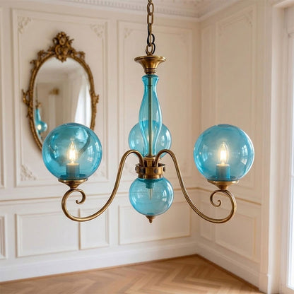 Scrolled Brass Globe Chandelier