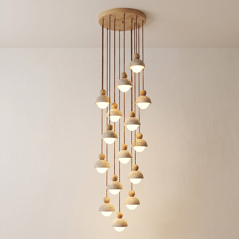 Travertine Dome Wood Pendant Light