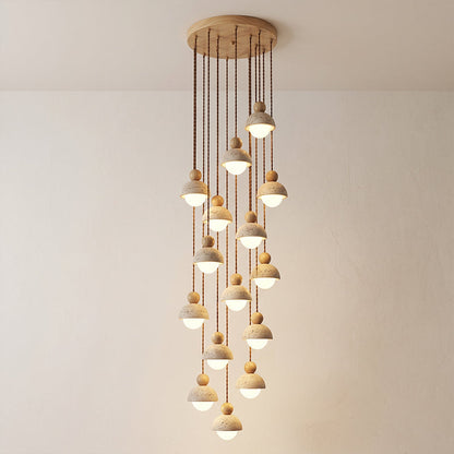 Travertine Dome Wood Pendant Light