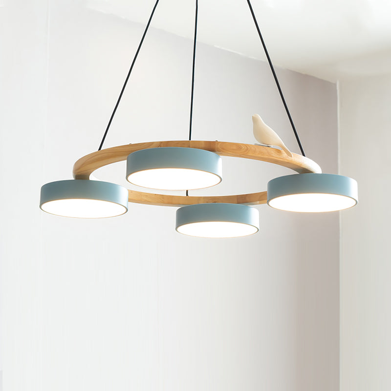 Round Wooden Bird Chandelier