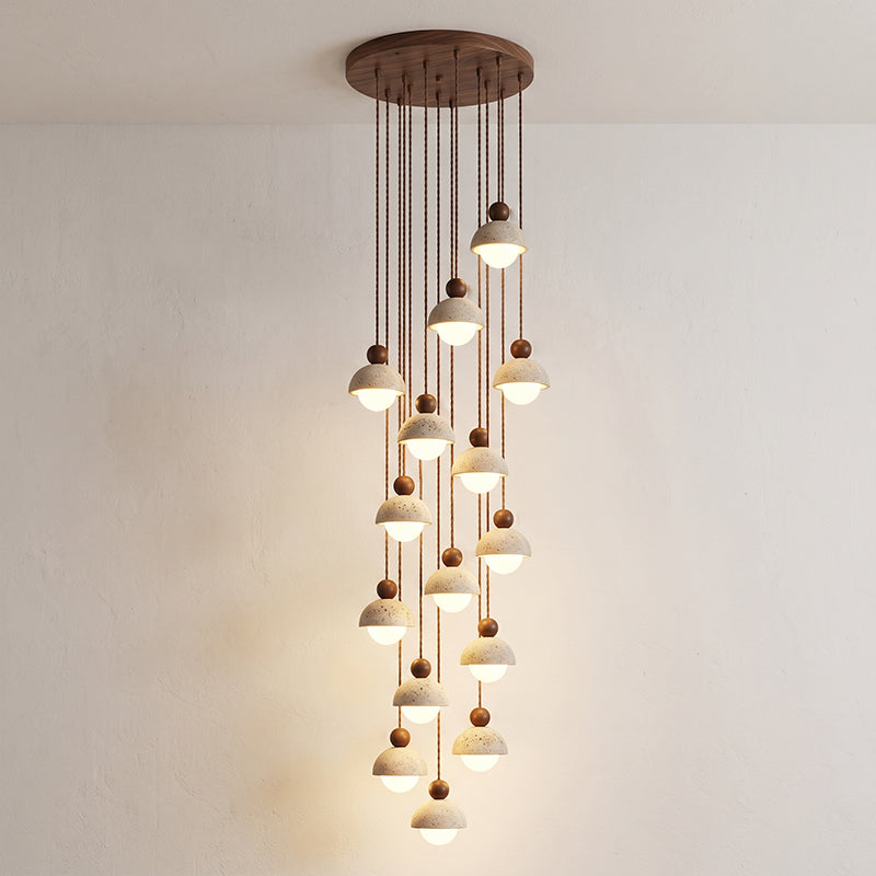 Travertine Dome Wood Pendant Light