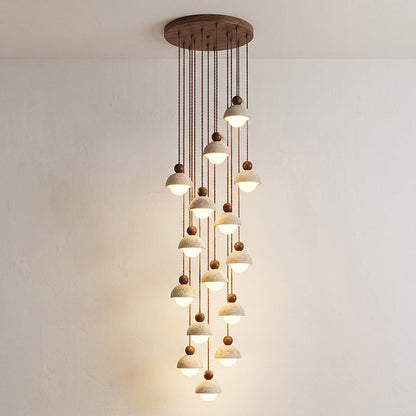 Travertine Dome Wood Pendant Light