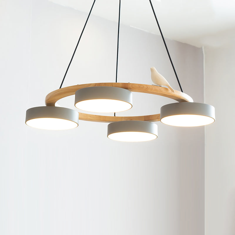 Round Wooden Bird Chandelier