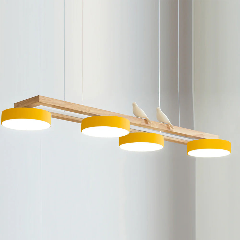 Linear Bird Motif Wood Chandelier