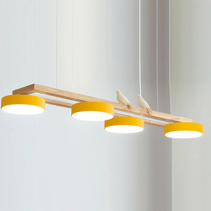 Linear Bird Motif Wood Chandelier