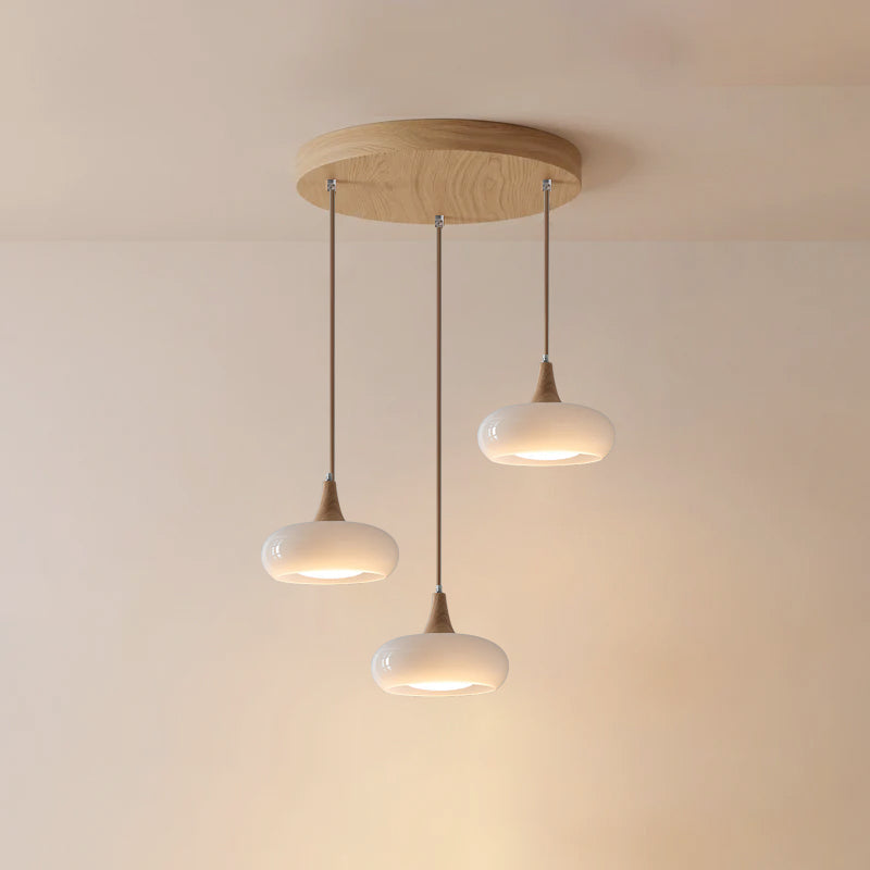 Pebble Glass Wood Pendant Light