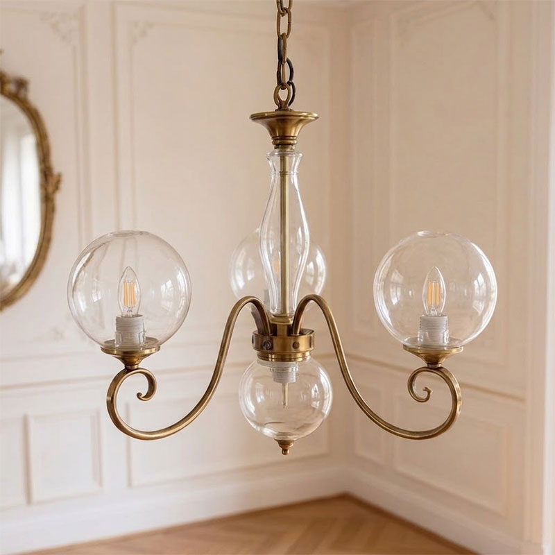 Scrolled Brass Globe Chandelier