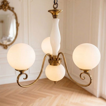 Scrolled Brass Globe Chandelier