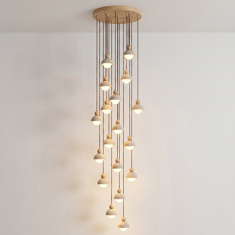 Travertine Dome Wood Pendant Light