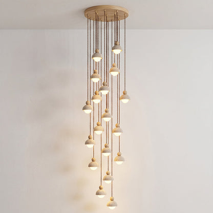 Travertine Dome Wood Pendant Light