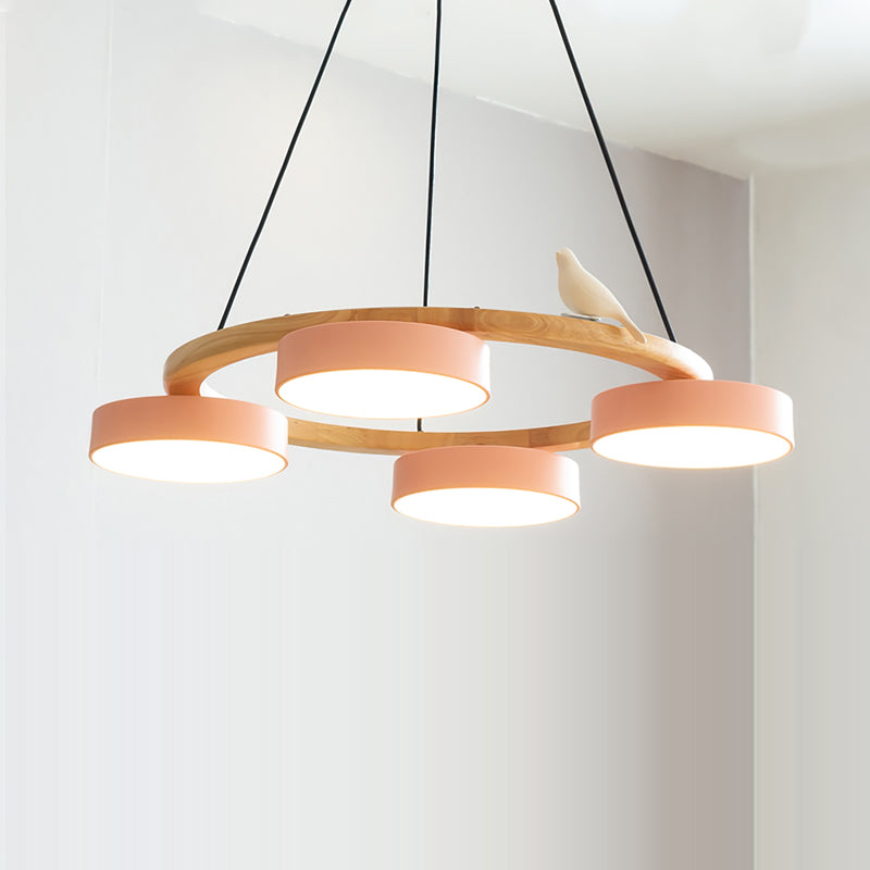 Round Wooden Bird Chandelier