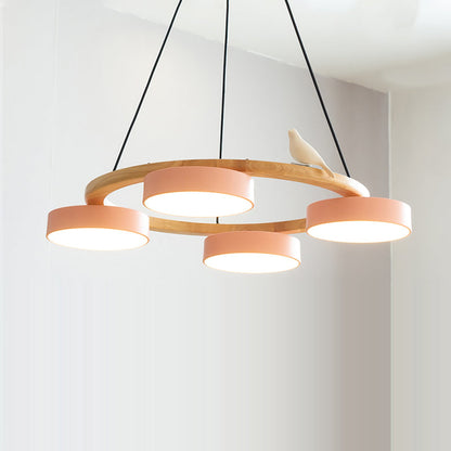 Round Wooden Bird Chandelier