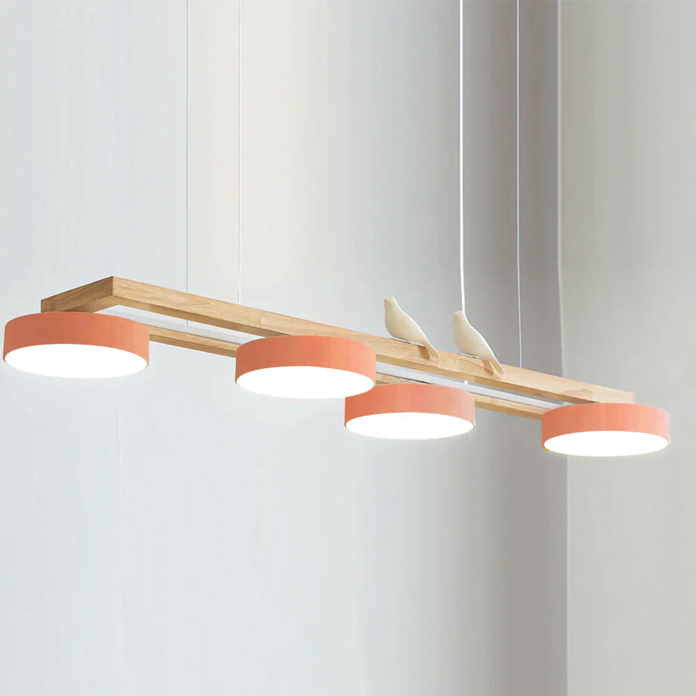 Linear Bird Motif Wood Chandelier