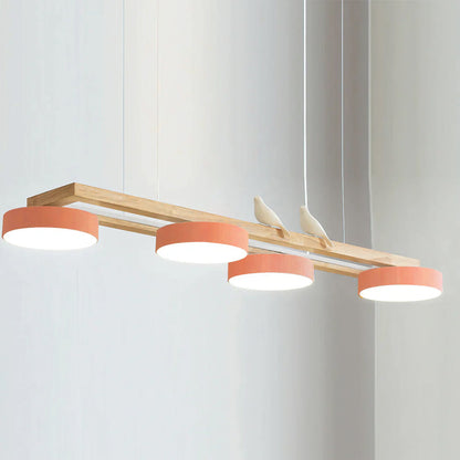 Linear Bird Motif Wood Chandelier