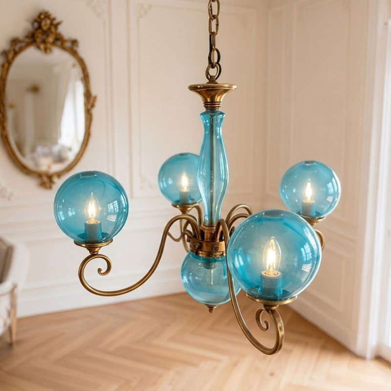 Scrolled Brass Globe Chandelier