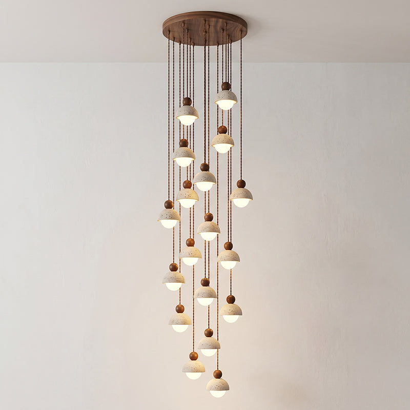 Travertine Dome Wood Pendant Light