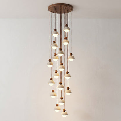 Travertine Dome Wood Pendant Light
