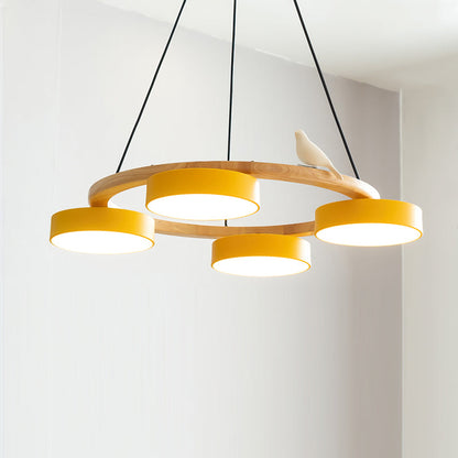 Round Wooden Bird Chandelier