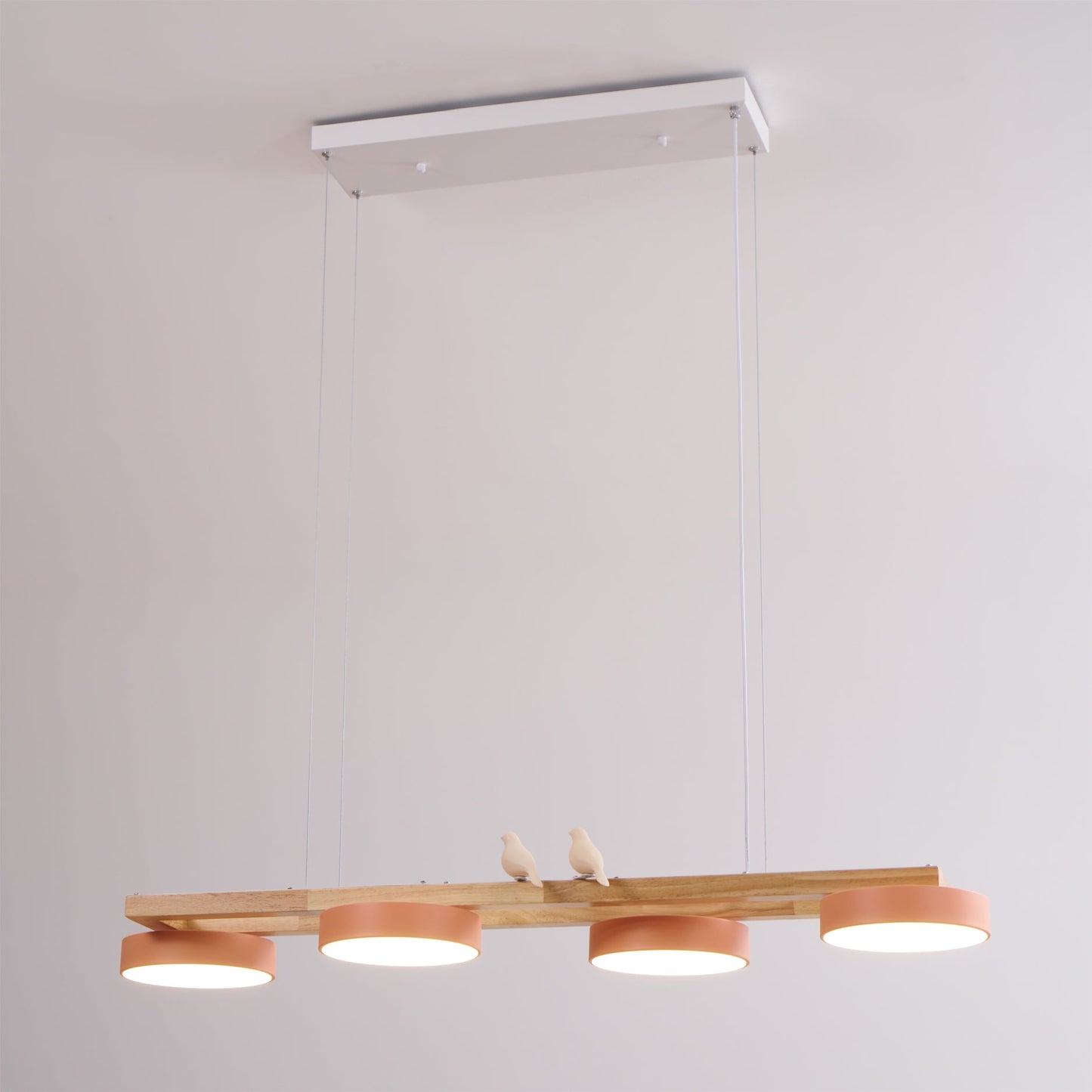 Linear Bird Motif Wood Chandelier
