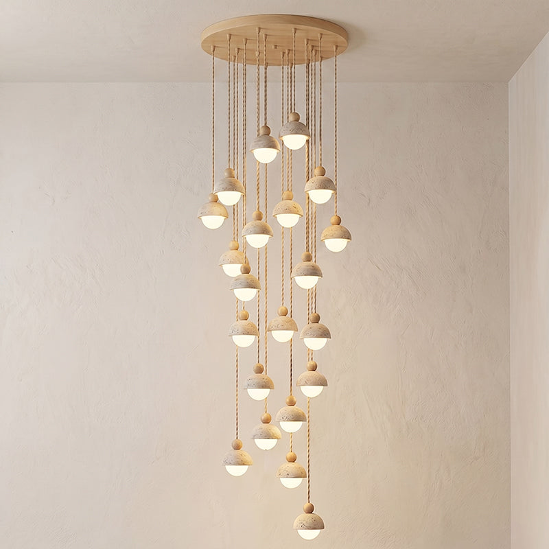 Travertine Dome Wood Pendant Light