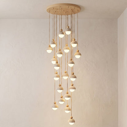 Travertine Dome Wood Pendant Light