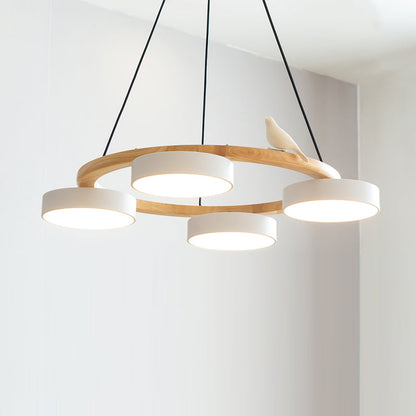 Round Wooden Bird Chandelier