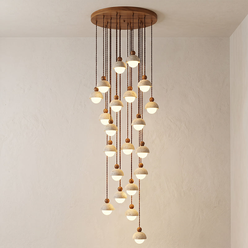 Travertine Dome Wood Pendant Light