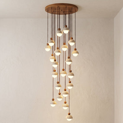 Travertine Dome Wood Pendant Light