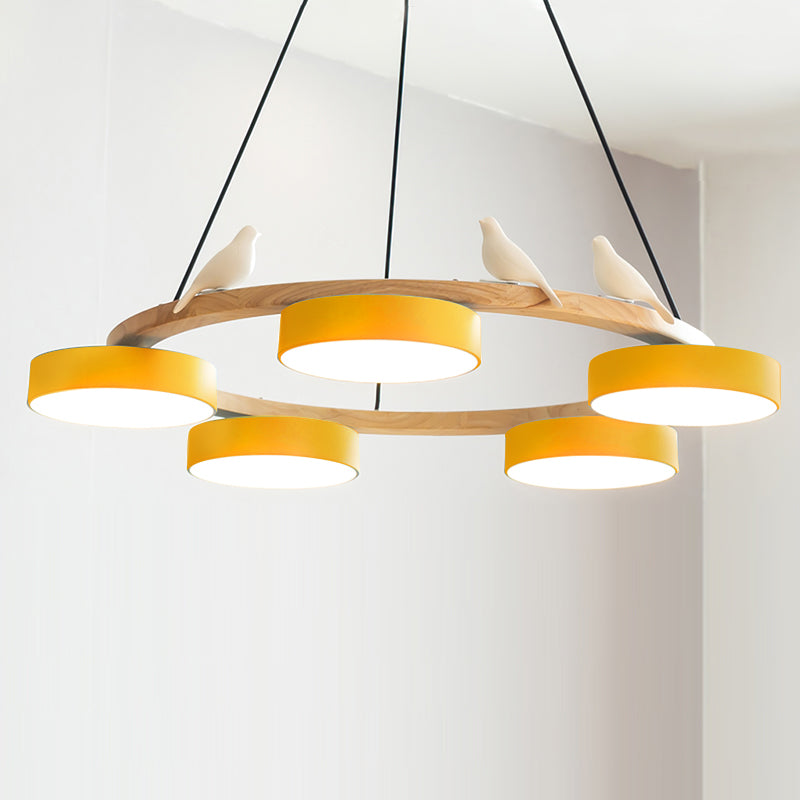 Round Wooden Bird Chandelier