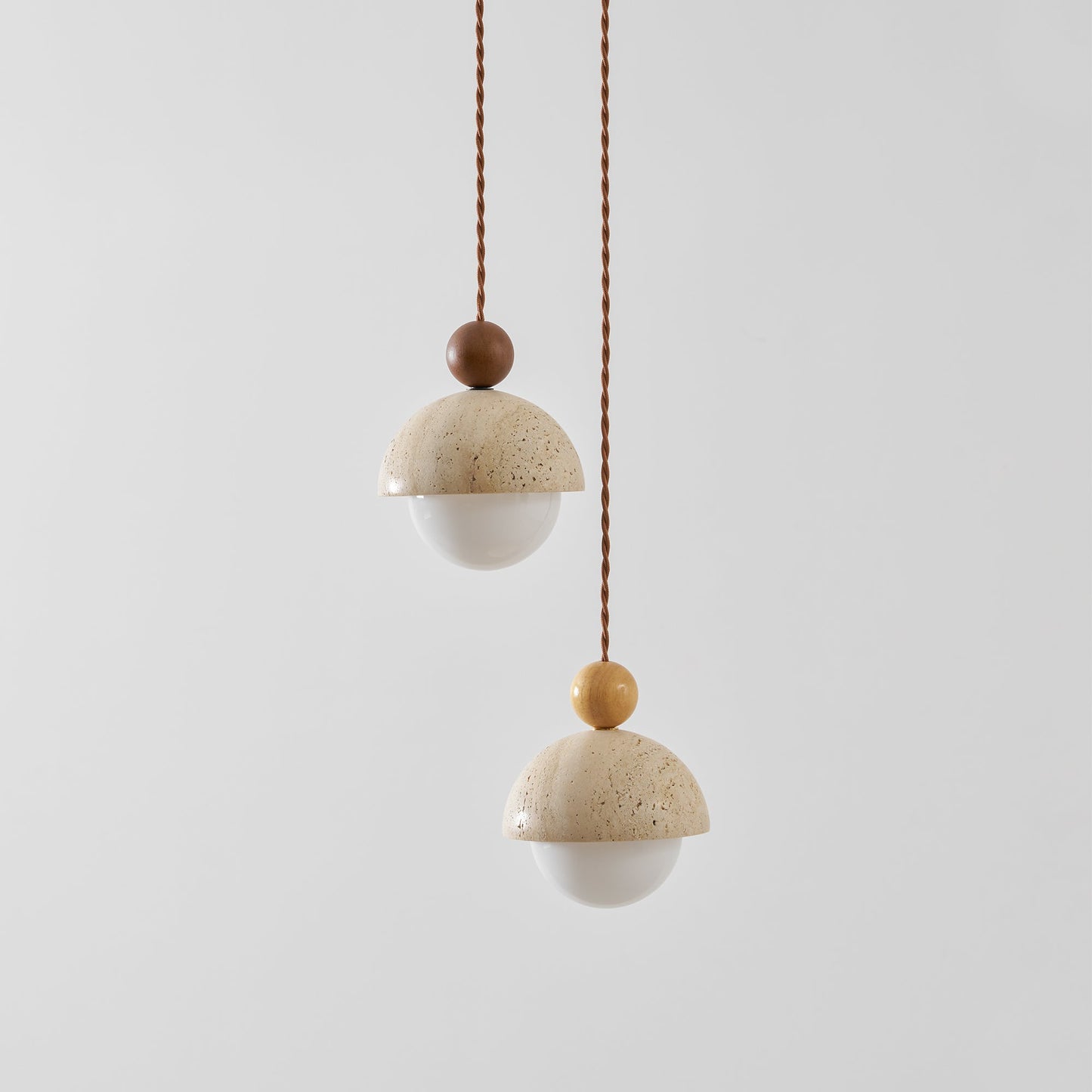 Travertine Dome Wood Pendant Light