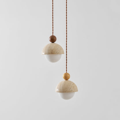 Travertine Dome Wood Pendant Light