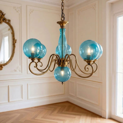 Scrolled Brass Globe Chandelier