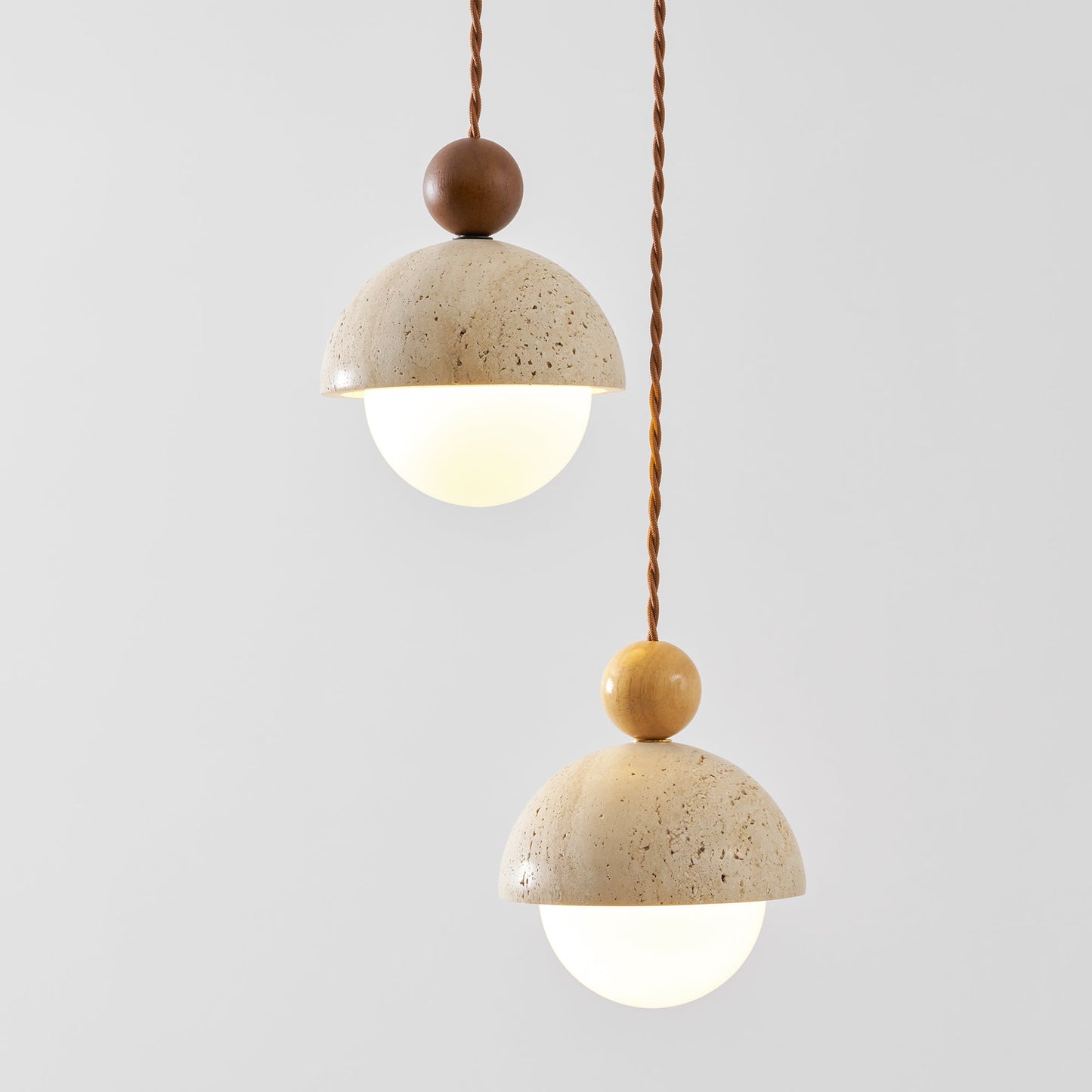 Travertine Dome Wood Pendant Light