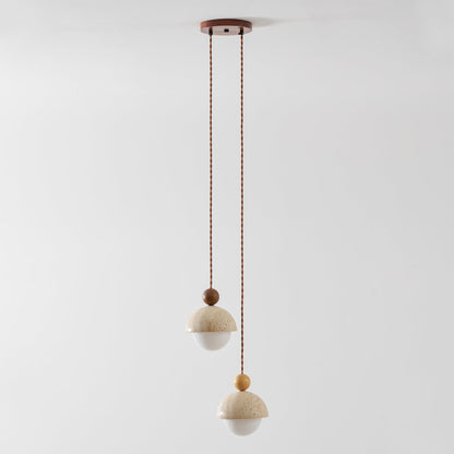 Travertine Dome Wood Pendant Light