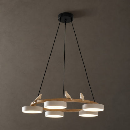 Round Wooden Bird Chandelier