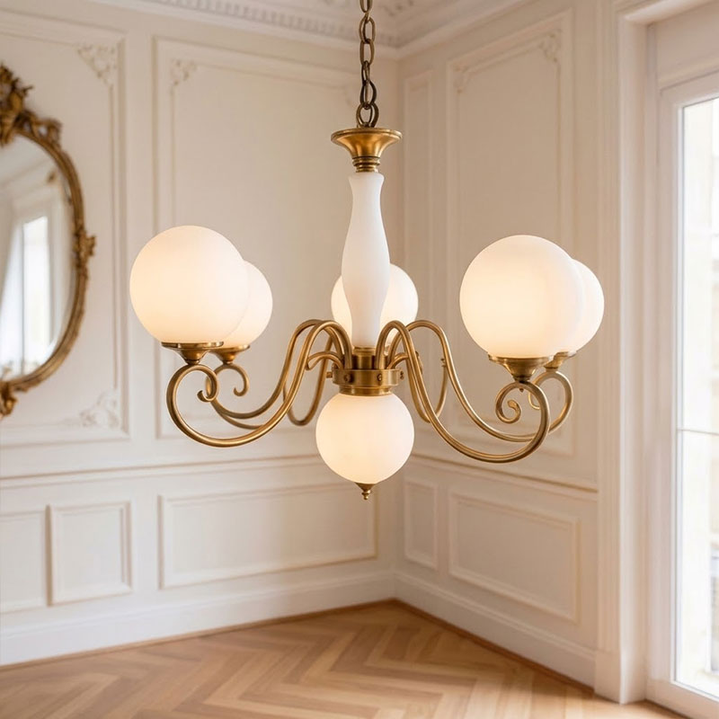 Scrolled Brass Globe Chandelier