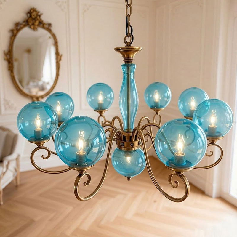 Scrolled Brass Globe Chandelier