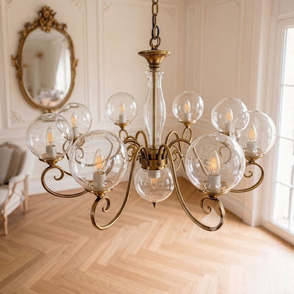 Scrolled Brass Globe Chandelier