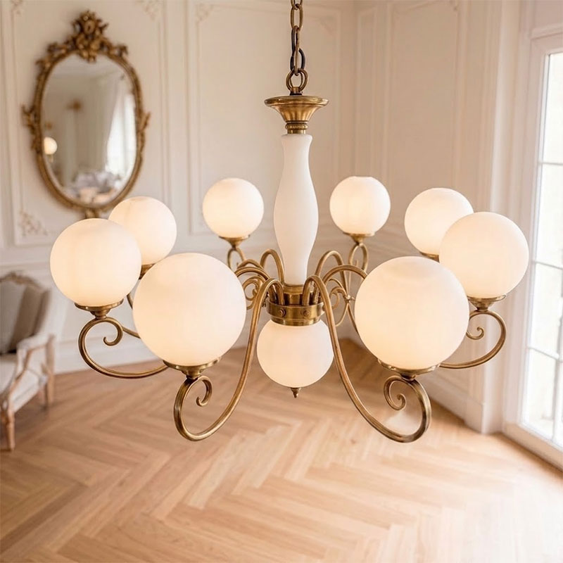 Scrolled Brass Globe Chandelier